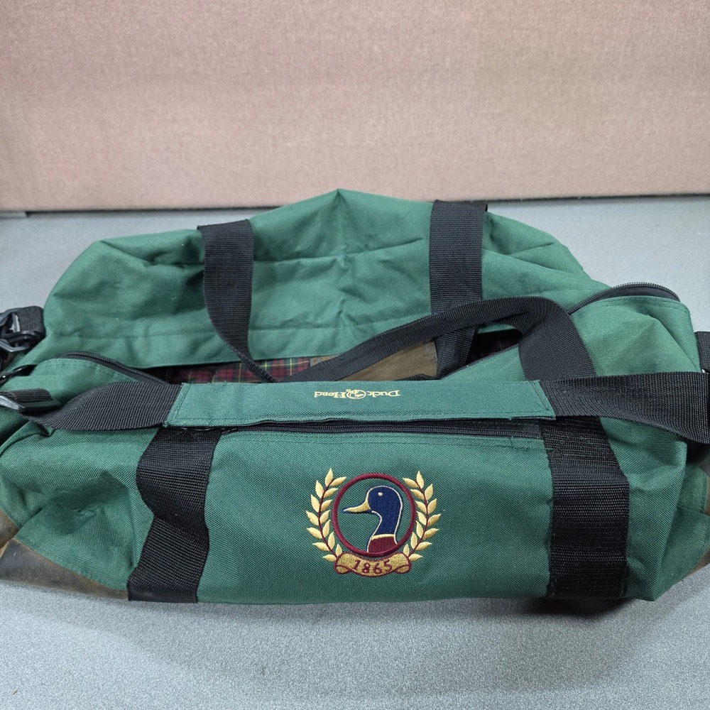 Duck Head Duffel Bag Large Green Vintage Canvas Plaid Lining